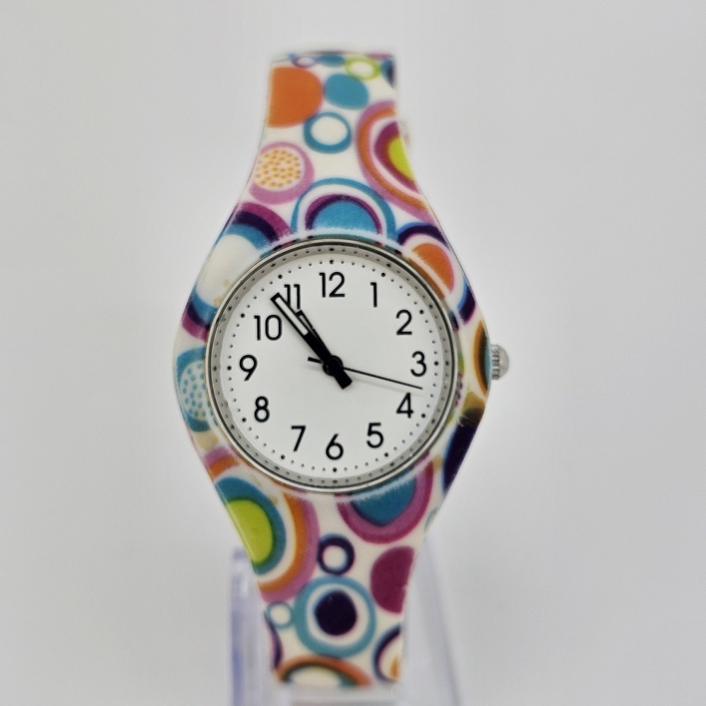 34MM Women's Watch‎ White Dial Multicolor Plastic Bands New Battery